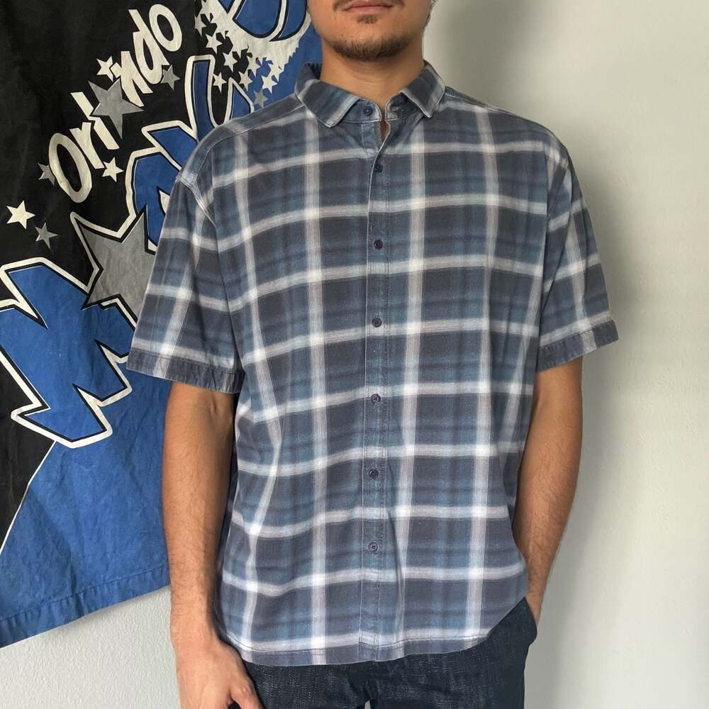 Kuhl Allafibre Organic Cotton Plaid Short Sleeve Button Down Shirt Men’s XXL Blu